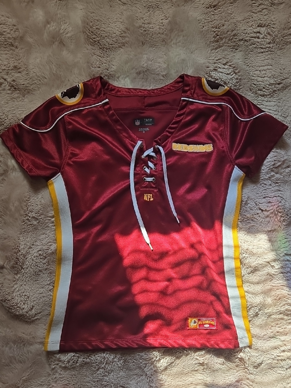 Womans M NFL Redskins Lace-Up Jersey Top - Burgundy, Gold & White
